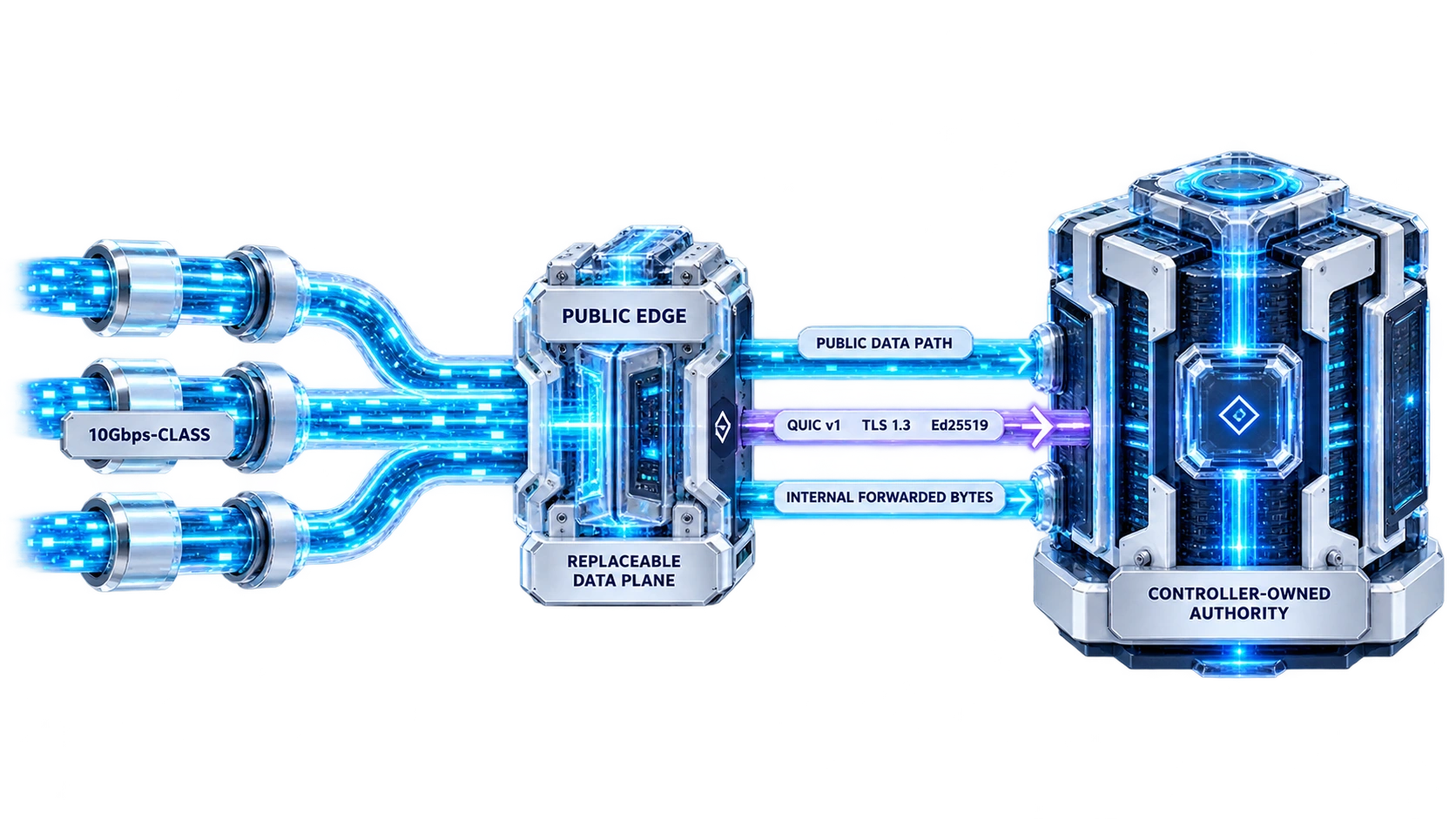 High-bandwidth public edge with distinct data and control paths