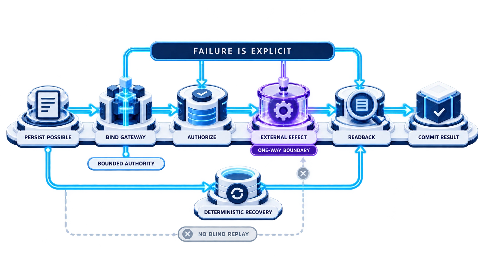 At-most-once external effect and deterministic recovery state machine